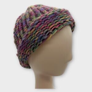 Womens beanie woven acrylic colorful hat cap rainbow bohemian XS X-Small